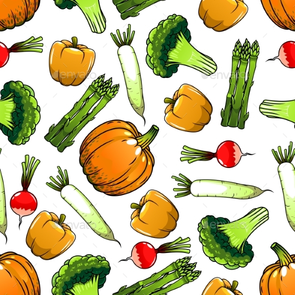 Organic Farm Vegetables Seamless Pattern - Backgrounds Decorative