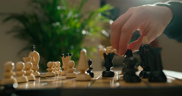 Cinematic Close Up To Hands Playing Chess