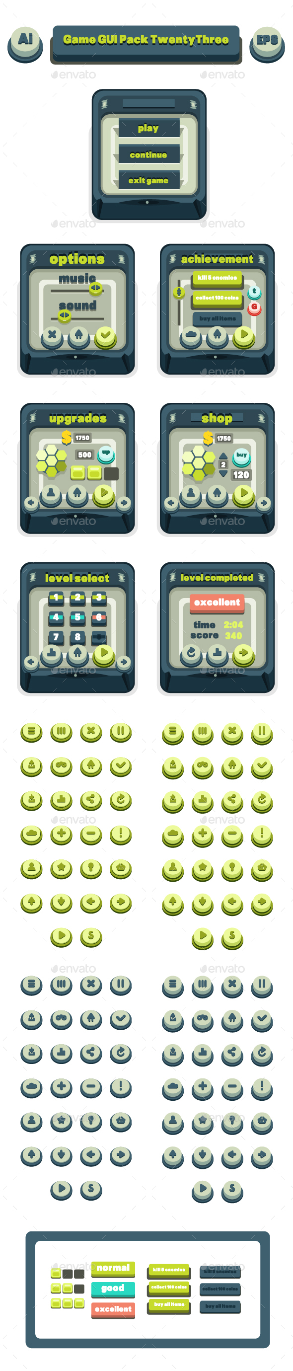 Game GUI Pack TwentyThree - User Interfaces Game Assets