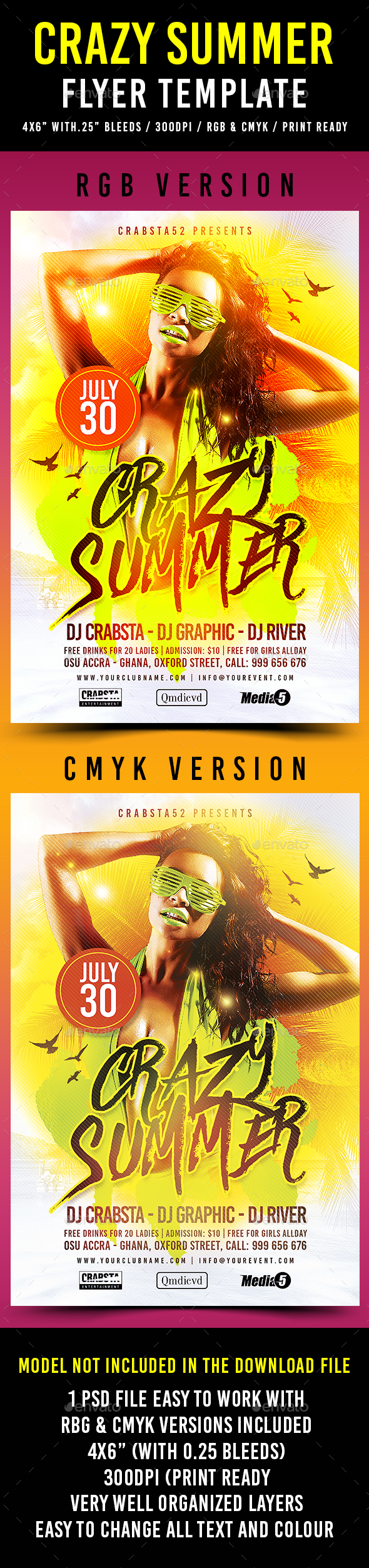 Crazy Summer Flyer Template - Clubs & Parties Events