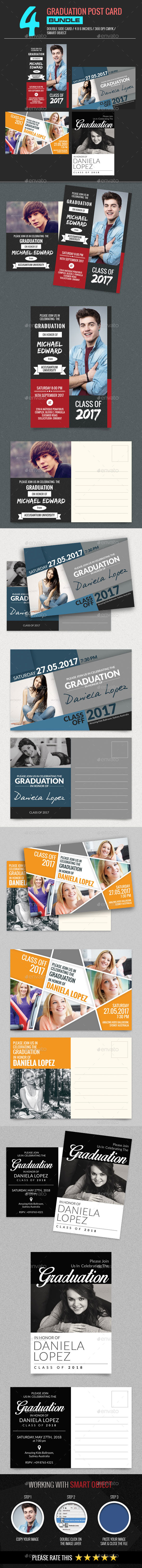 4 In 1 Graduation Post Card - Cards & Invites Print Templates