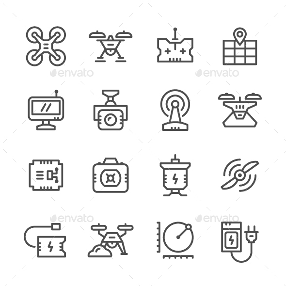 Set Line Icons of Quadrocopter - Man-made objects Objects