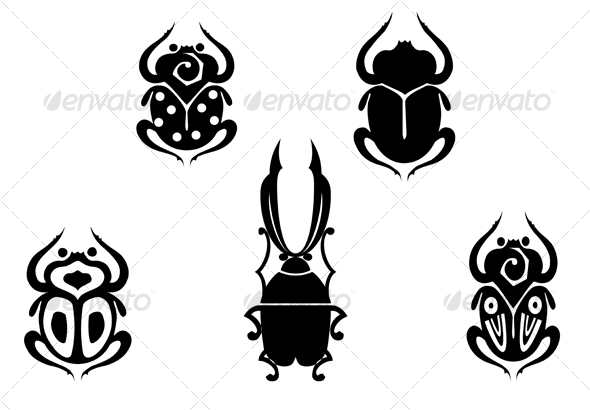Set of black beetles