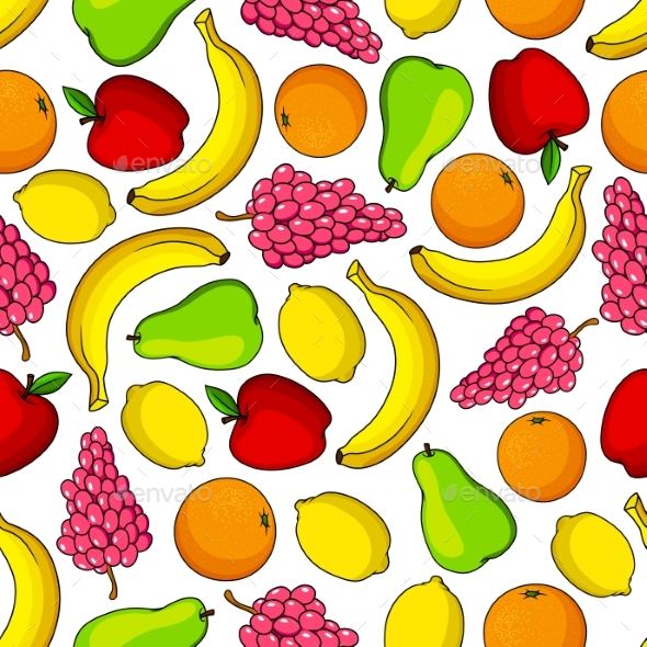 Colorful Tropical Fruits Seamless Pattern - Backgrounds Decorative