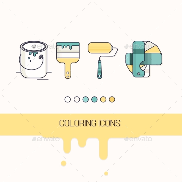 Coloring Construction Flat Icons Set Vector - Icons