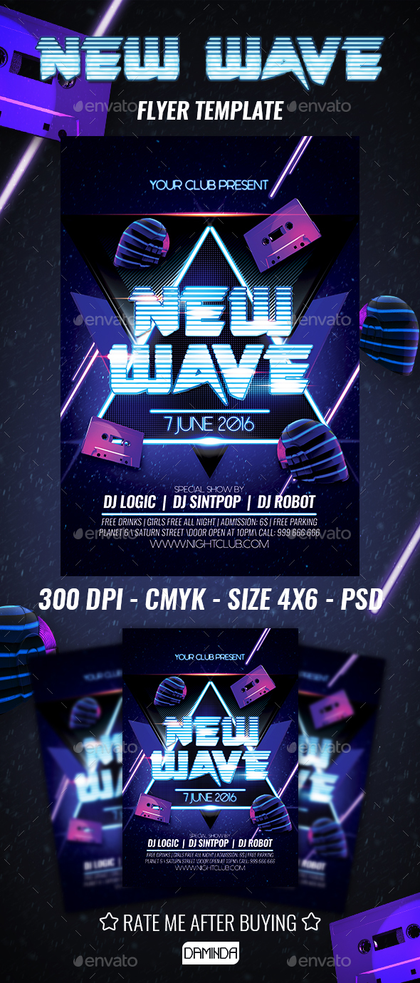 New Wave Flyer Template - Clubs & Parties Events