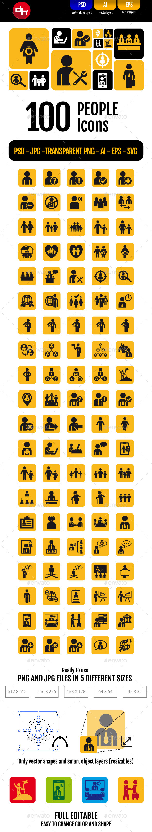 100 People Icons Pack - People Characters