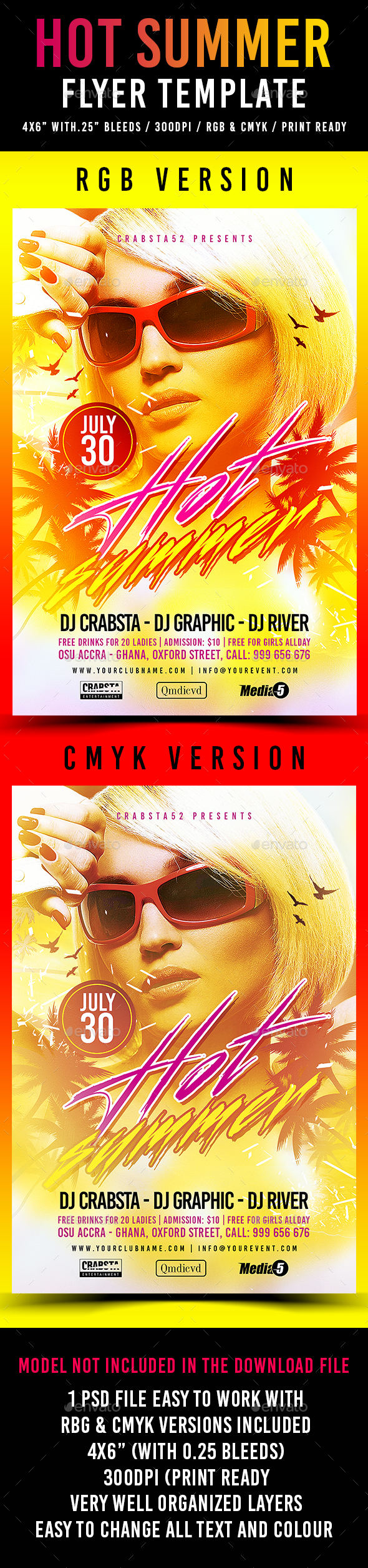Hot Summer Flyer Template - Clubs & Parties Events