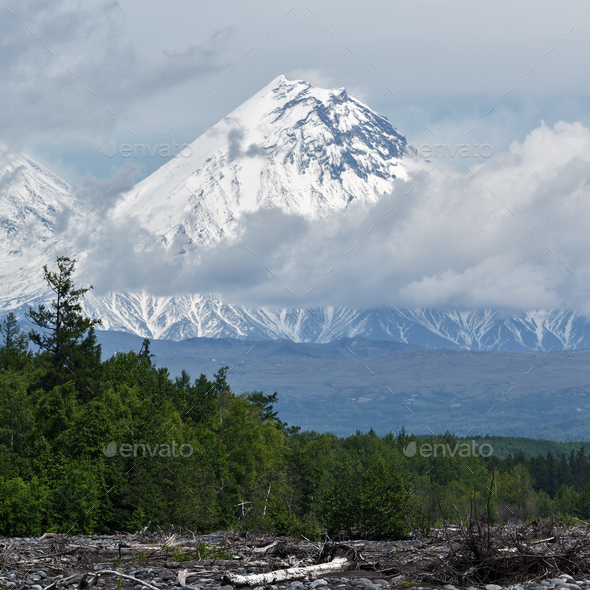 Beautiful View of Kamen Volcano. Russia, Kamchatka - Stock Photo - Images