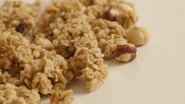 Healthy muesli with  hazelnuts flavor slow pan 4K 2160p 30fps UltraHD footage - Crunchy  cereals on  alt