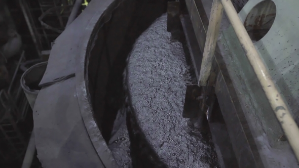 Water Mixed With Ore Bubbles And Shimmers In Copper Processing Industry Plant alt