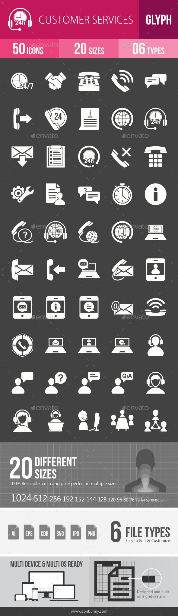 Customer Services Glyph Inverted Icons - Icons
