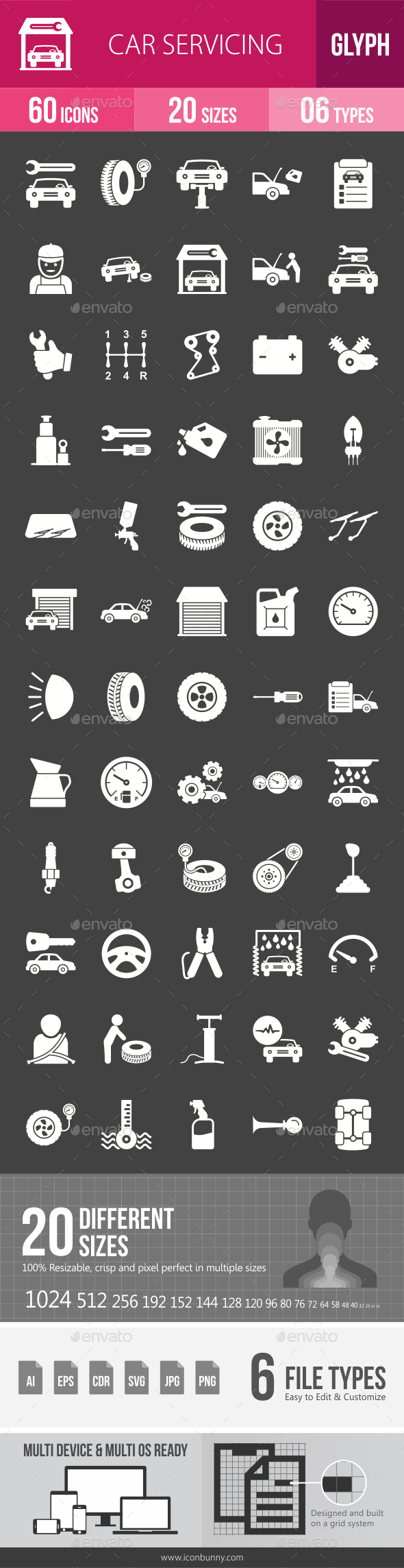 Car Servicing Glyph Inverted Icons - Icons