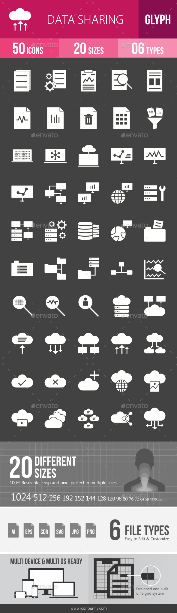 Data Sharing Glyph Inverted Icons - Icons
