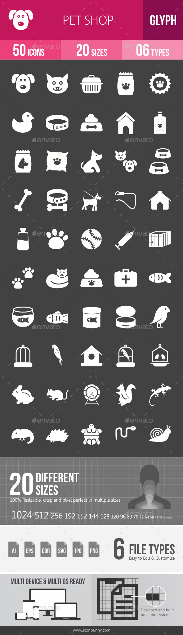 Pet Shop Glyph Inverted Icons - Icons