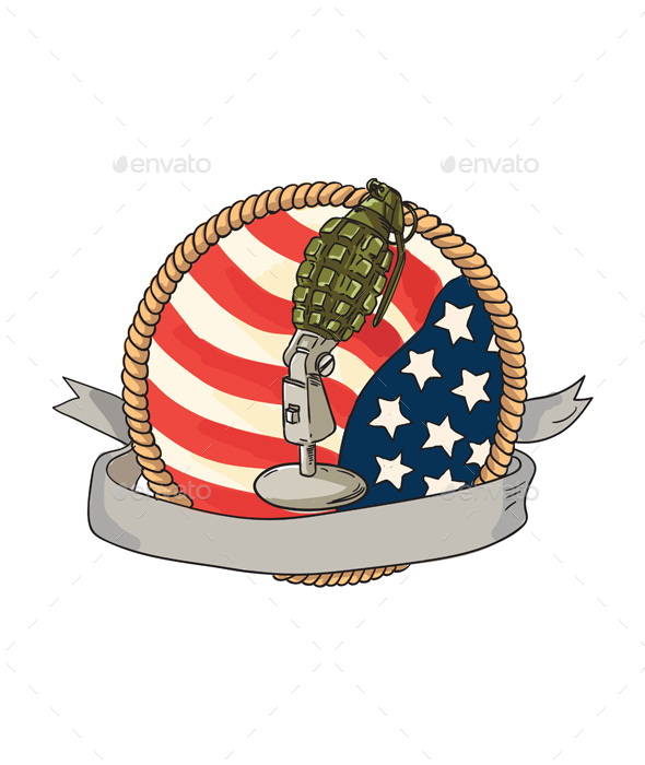 Grenade Microphone USA Flag Circle Retro - Man-made Objects Objects