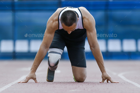 Start position of athlete with handicap - Stock Photo - Images