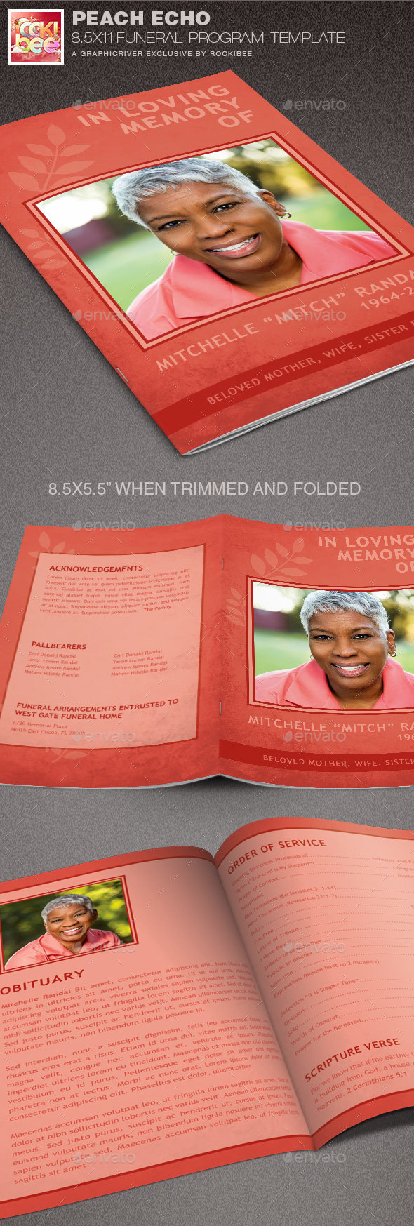 Peach Echo Funeral Program Template - Informational Brochures