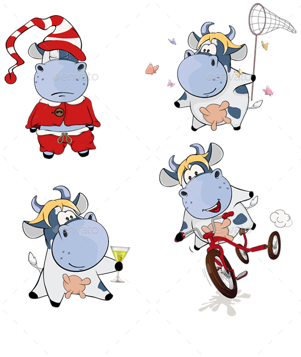 Set of Cartoon Cows for your Design - Animals Characters
