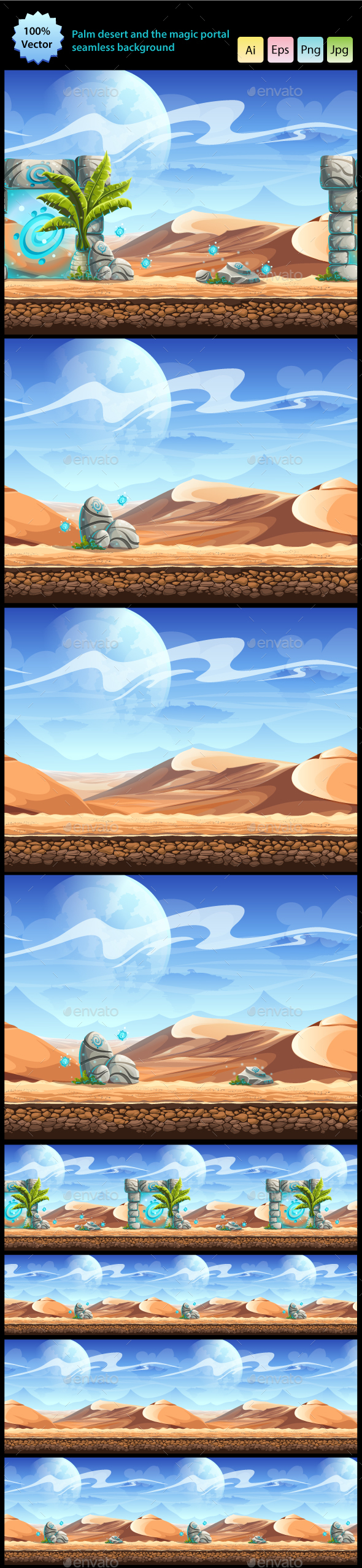 Palm Desert and the Magic Portal Seamless Background - Backgrounds Game Assets