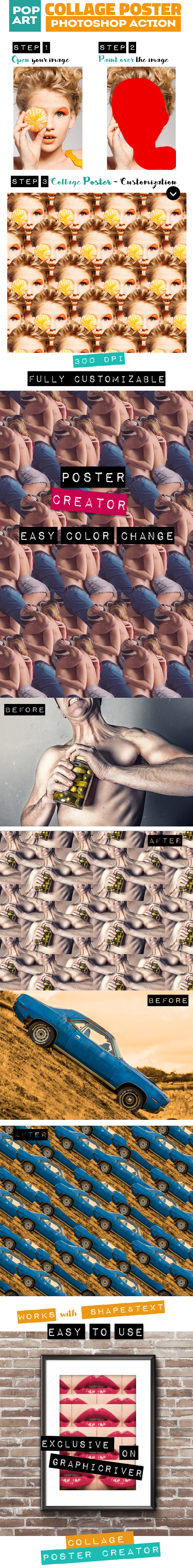 Collage Pop Art Poster Photoshop Action - Photo Effects Actions