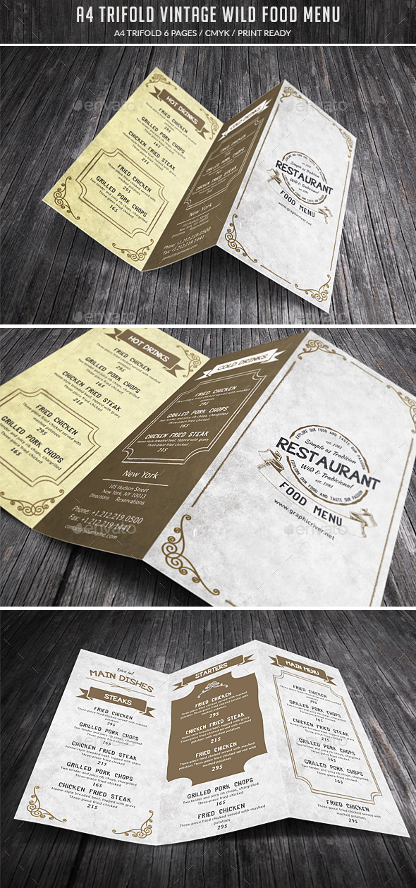 A4 Trifold Wild Food Menu - Food Menus Print Templates