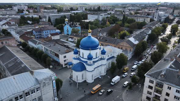 Aerial Shot The City Zhytomyr. St. Michael's Cathedral Of Zhytomyr Local Pcu. Ukraine alt