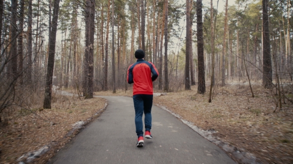 Man Running In Forest Woods Training alt