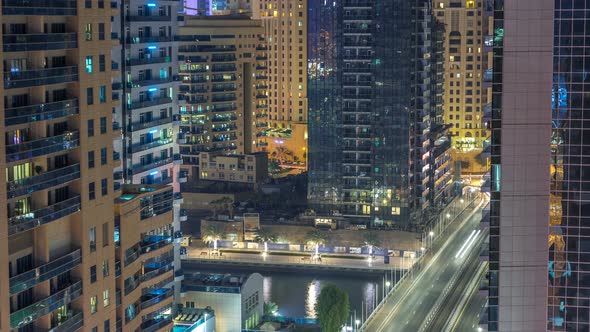 Aerial View of Dubai Marina From a Vantage Point Night Timelapse alt