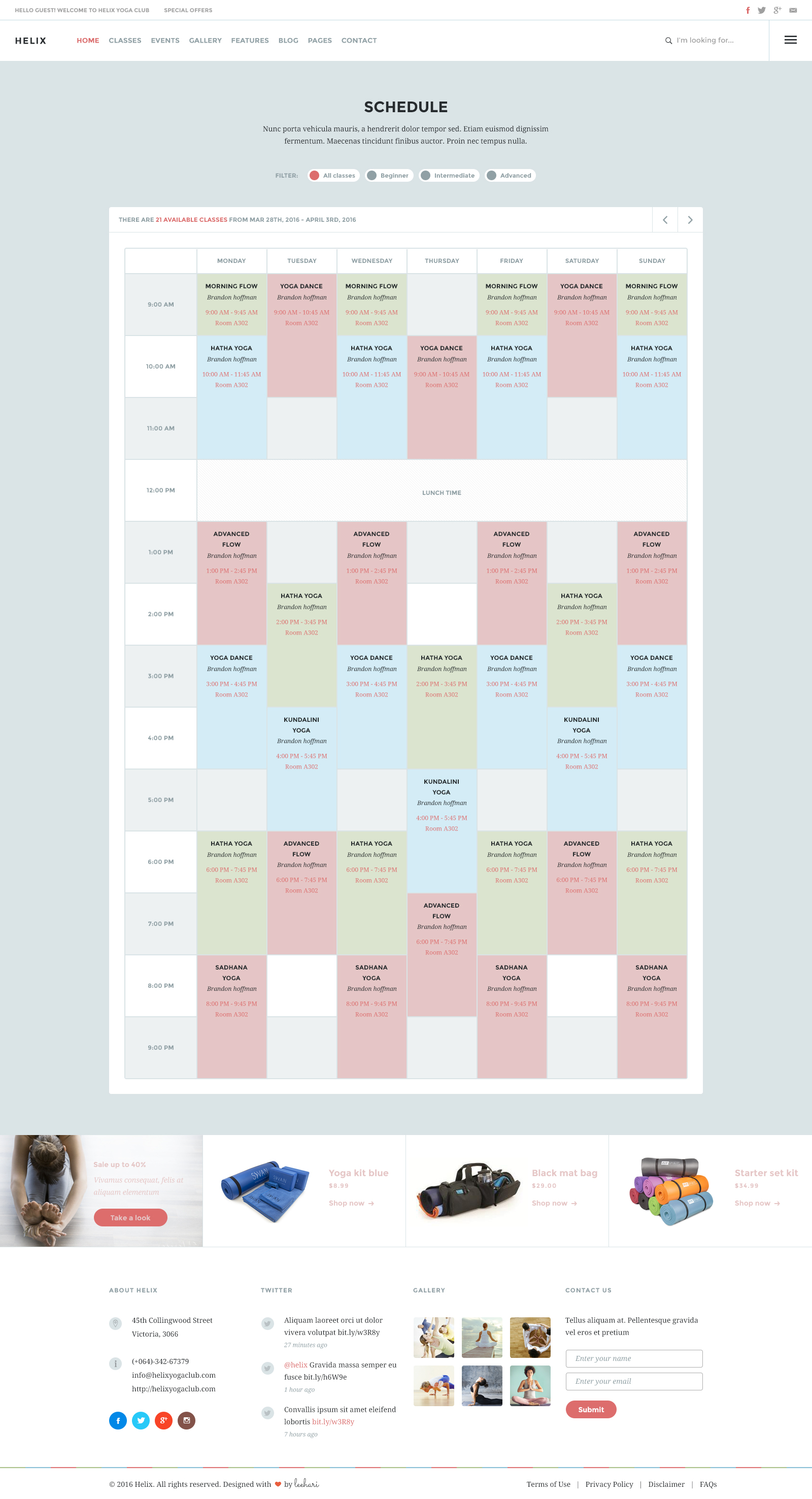 yoga class schedule template
