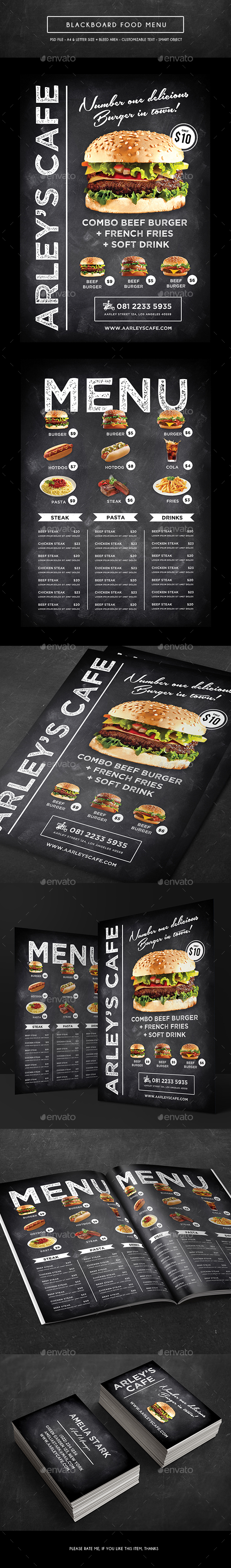 Blackboard Menu + Business Card - Food Menus Print Templates