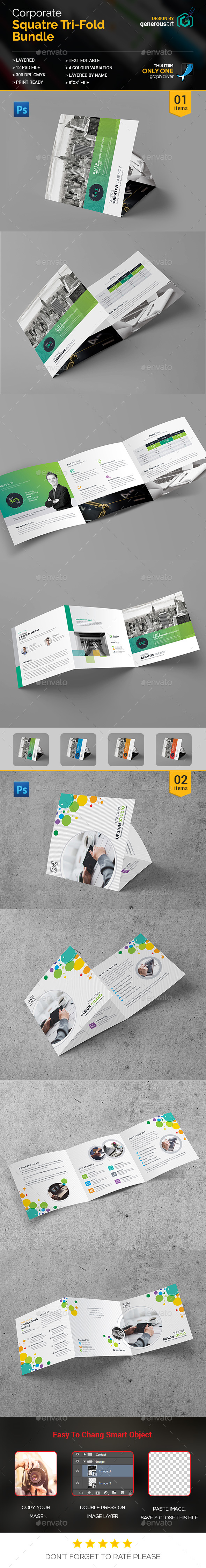 Bundle_Square Tri-Fold 2 in 1 - Brochures Print Templates