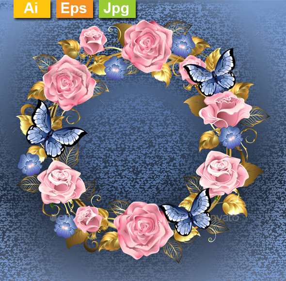 Circle of Pink Roses - Flourishes / Swirls Decorative
