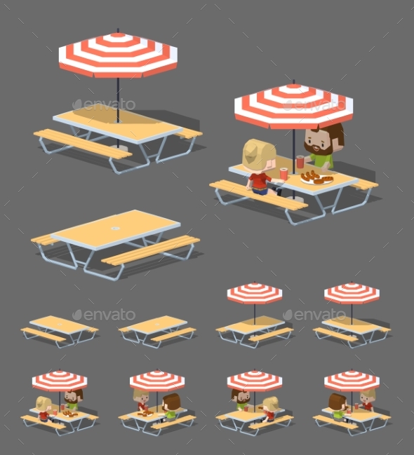 Low Poly Cafe Table With Sun Umbrella - Man-made Objects Objects