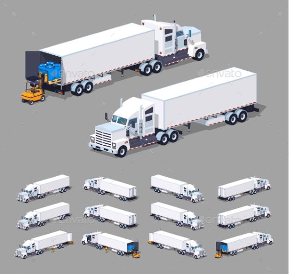 Low Poly Heavy American White Truck - Man-made Objects Objects