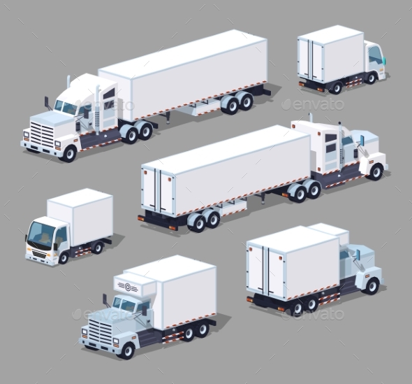 Set Of The White Low Poly Trucks - Man-made Objects Objects