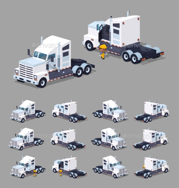 Low Poly Heavy American White Truck - Man-made Objects Objects