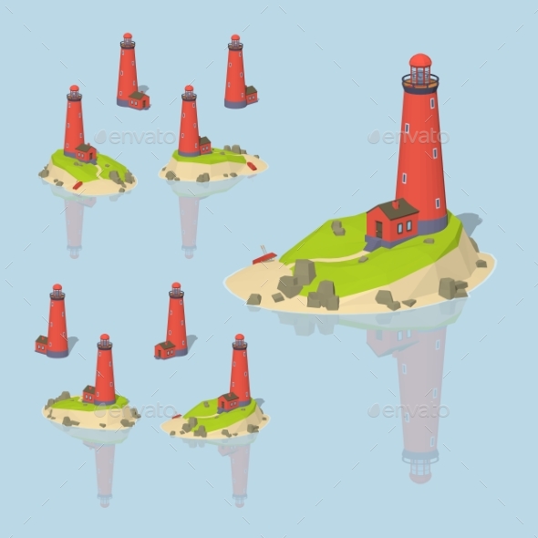 Low Poly Red Lighthouse - Buildings Objects