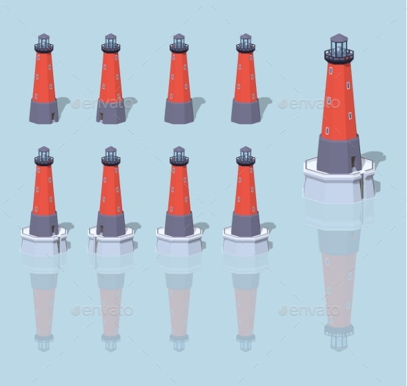 Low Poly Red Lighthouse - Buildings Objects