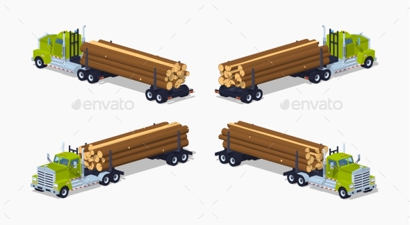 Low Poly Log Truck With The Pile Of Logs - Man-made Objects Objects