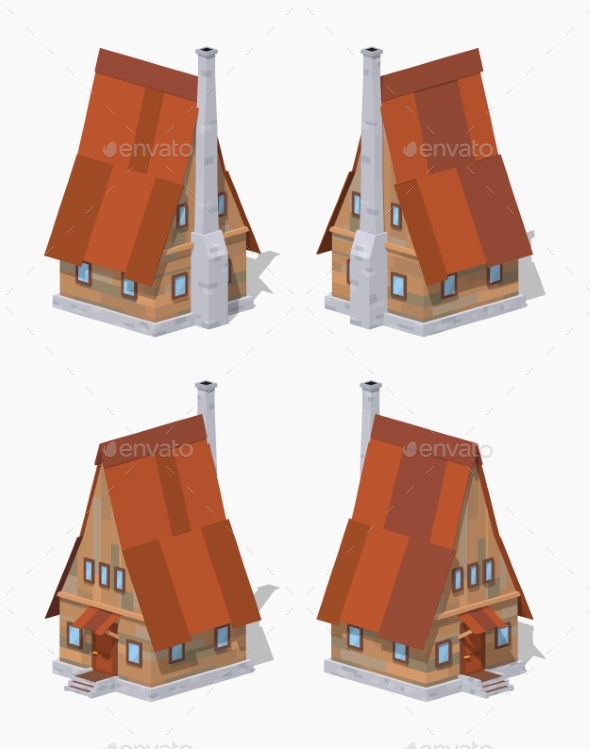 Low Poly A-Frame Wooden House - Buildings Objects
