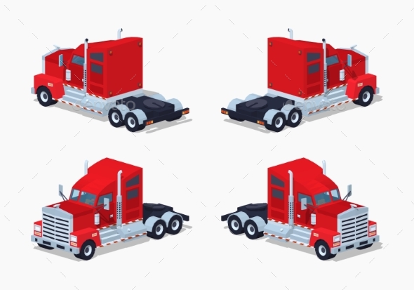 Low Poly Red Heavy American Truck - Man-made Objects Objects
