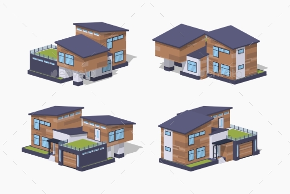 Low Poly Contemporary American House - Buildings Objects