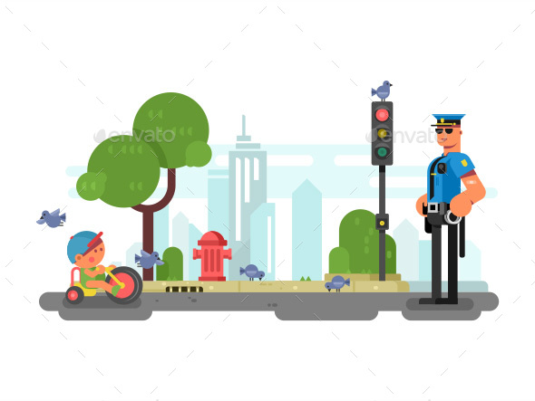 Police Officer On The City Street - Miscellaneous Vectors