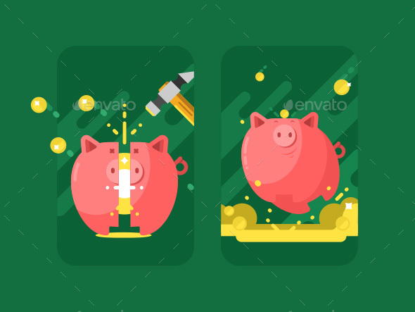 Piggy Bank With Money - Miscellaneous Vectors