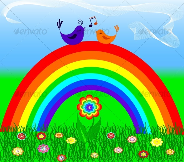 rainbow with the  birds