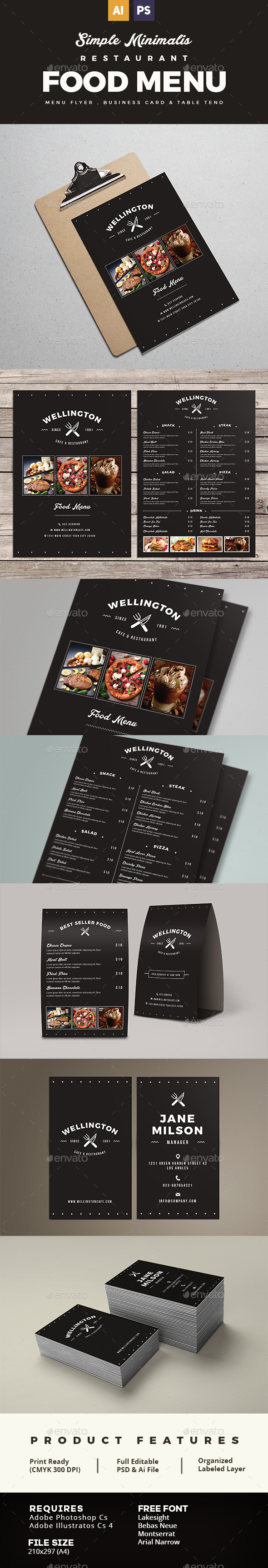 Simple Minimalis Restaurant Food Menu Package - Food Menus Print Templates