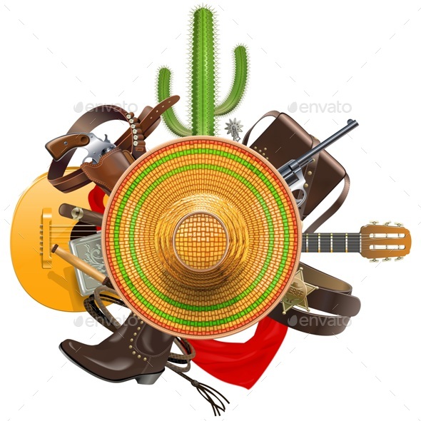 Vector Cowboy Concept with Sombrero - Retro Technology