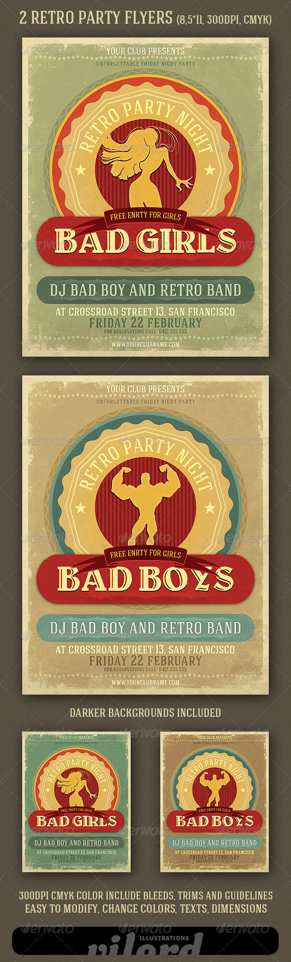 2 Retro Party Flyers - Clubs & Parties Events