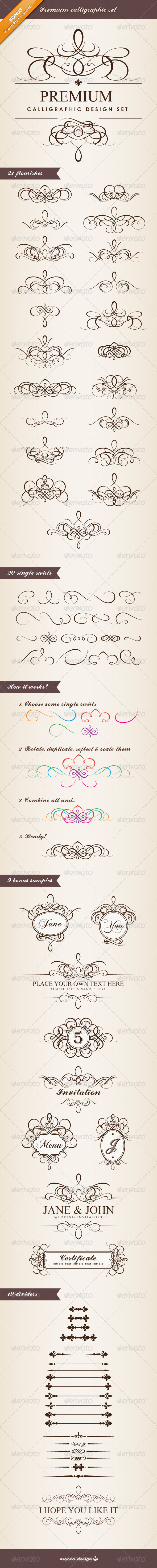 Premium Calligraphic Design Set - Flourishes / Swirls Decorative